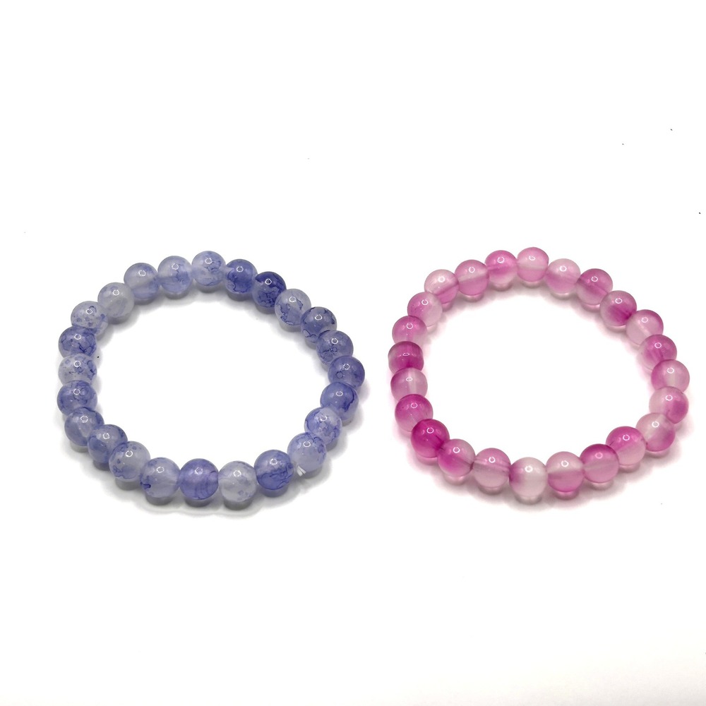 Agate Beaded Stretch Bracelet Set OS Pink Blue Marbled Stone Boho Jewelry Gift